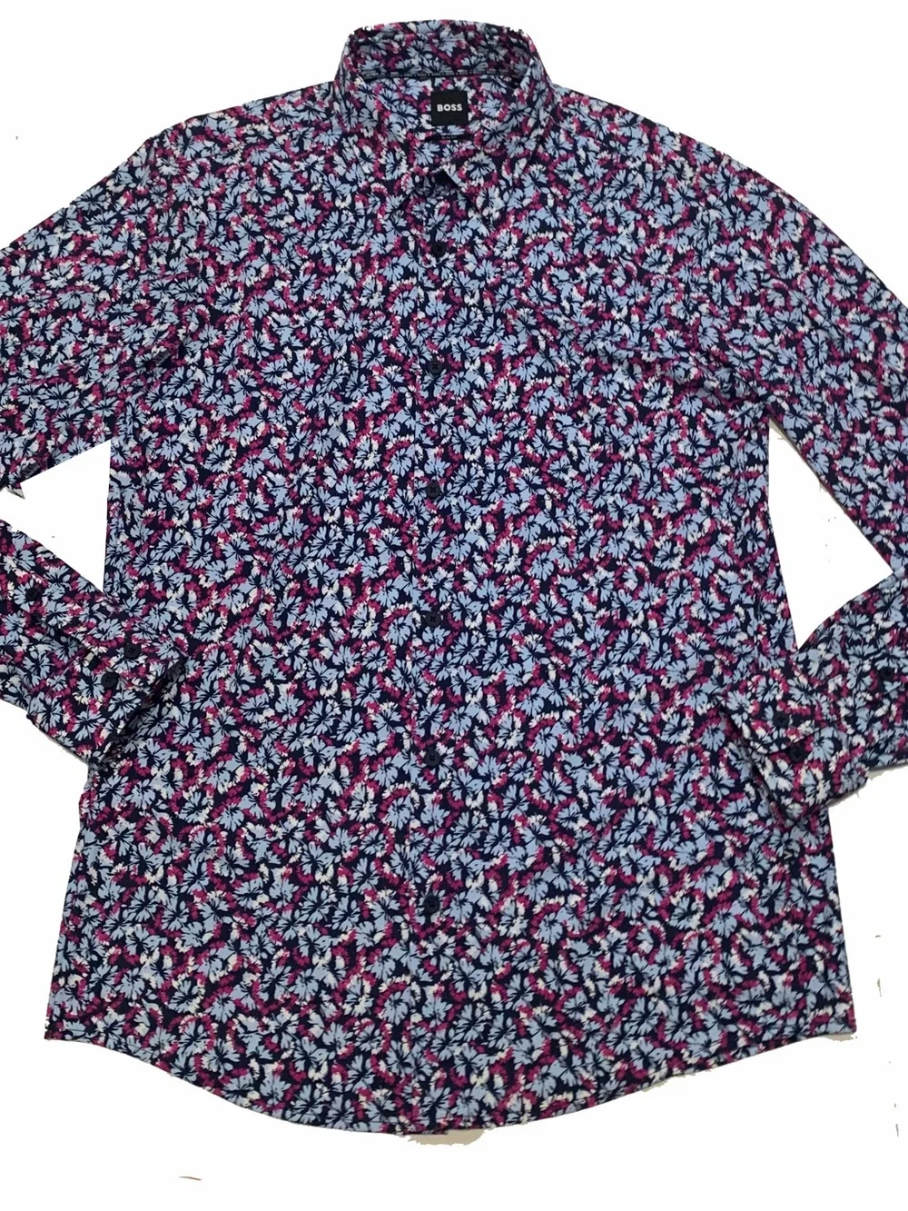 Boss Men’s Navy Floral Shirt with Pink & Light Blue Print